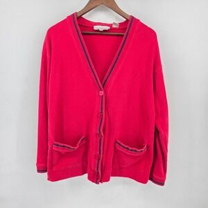 Priorities Vintage Red Cotton Knit Varsity Cardigan Sweater Size M